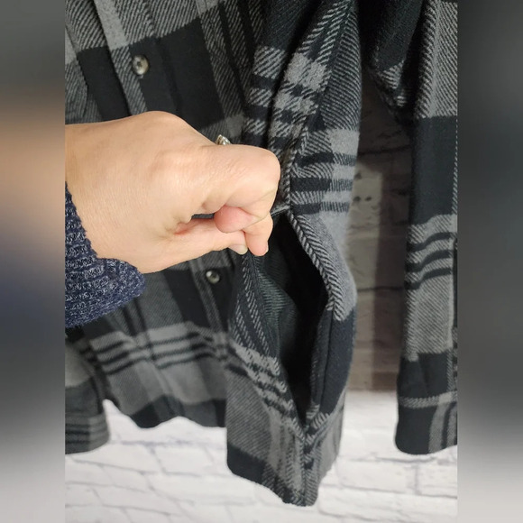 Orvis M Heavy Flannel Shirt Jacket Fleece Lined Cuffs Buffalo Plaid Shacket - Picture 9 of 14